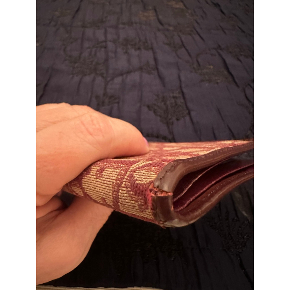 Dior Beige and Burgundy Canvas & Leather Bifold Wallet - Picture 11 of 15